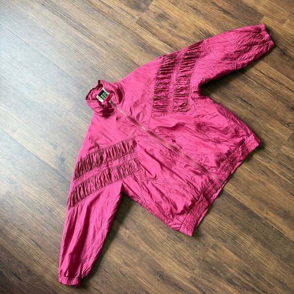 EVR 90s Silk Zip Jacket Petite S Magenta Retro Lounge Outerwear - Picture 2 of 6
